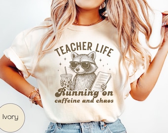 Funny Teacher Shirt Comfort Colors, Raccoon Teacher Tshirt, Vintage Feral Raccoon Tee, Feral Teacher Shirt, Back to School Tee Fourth Grade