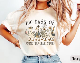 T-shirt drôle 100 jours de professeur d'école, couleurs confortables, 100 jours de travail pour enseignant, T-shirt de maternelle, chemise d'équipe de deuxième année