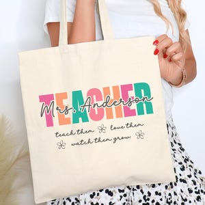 Custom Name Teacher Tote Bag, Personalized Teacher Gifts for Teacher Appreciation, Back to School Bag Canvas Tote, Graduation Gift for Her