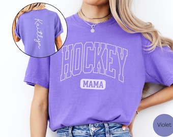 Custom Hockey Mom Shirt Comfort Colors, Personalized Name Hockey Mama Shirt Field Hockey Tshirt Mom Hockey Gift for Game Day Hockey Mama Tee