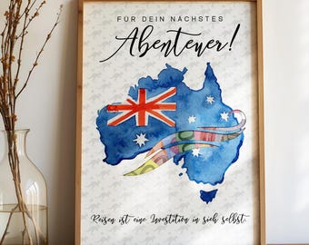 Australien Reise Geldgeschenk | Wunscherfüller Abenteuer | Last Minute Geschenk zum ausdrucken | Sofort Download | Reisekasse Work & Travel