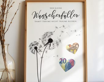 Regalo di compleanno in denaro | Dente di leone che esaudisce i desideri | Regalo dell'ultimo minuto da stampare | Download immediato | Bellissimo regalo di compleanno |