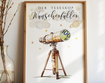 Teleskop Geldgeschenk Idee | Wunscherfüller Fernrohr | Last Minute Geschenk zum ausdrucken | Sofort Download | schönes Geschenk digital |