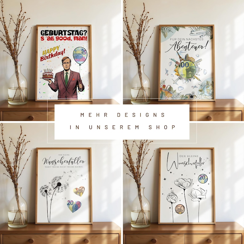 Printable Geldgeschenk Geburtstag im modernen Design. Digitale Geburtstagskarte zum Ausdrucken als Bilderrahmen Geldgeschenk, ideal für Bastelfans, spontane Last-Minute-Geschenke und stilvolle geburtstagsgeschenk digital Lösungen.