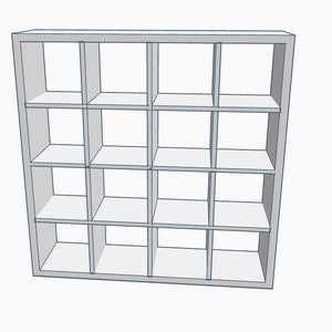 May include: A white cube shelf unit with 12 open compartments. The shelf is made of wood and has a simple, modern design.
