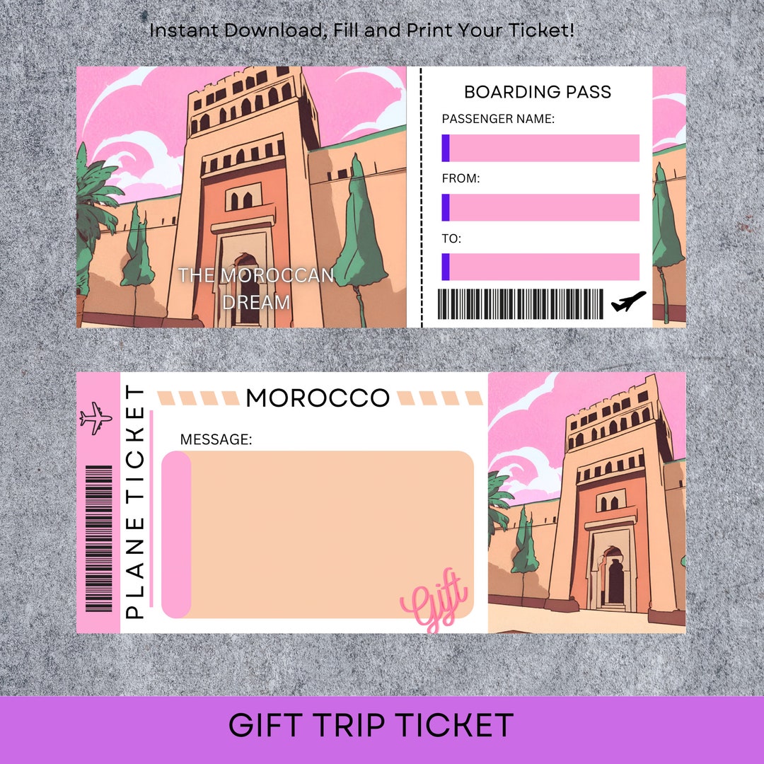 Digital MOROCCO Surprise Trip Ticket MOROCCO Printable Plane Ticket Digital MOROCCO Surprise Trip Ticket MOROCCO Printable Plane Ticket