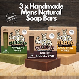 Mens Soap - 3 Pk Handmade Soap for Men | Shea and Cocoa Butter Natural Soap | Exfoliating Soap Bar | Men's Bar Body Soap | Gifts for Men