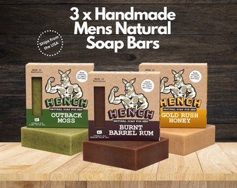 Mens Soap - 3 Pk Handmade Soap for Men | Shea and Cocoa Butter Natural Soap | Exfoliating Soap Bar | Men's Bar Body Soap | Gifts for Men