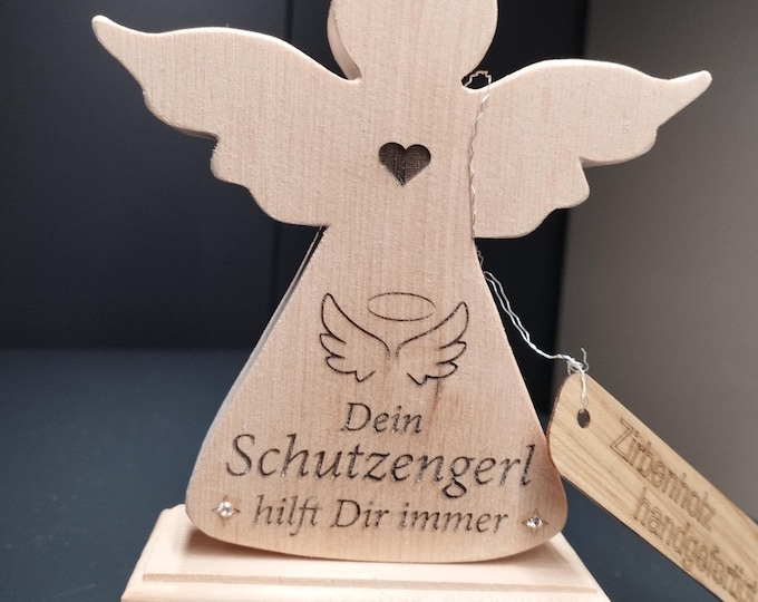 Schutzengerl aus Zirbenholz  mit Swarovski-Strass und Beschriftung