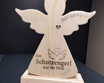 Schutzengerl aus Zirbenholz  mit Swarovski-Strass, und Beschriftung