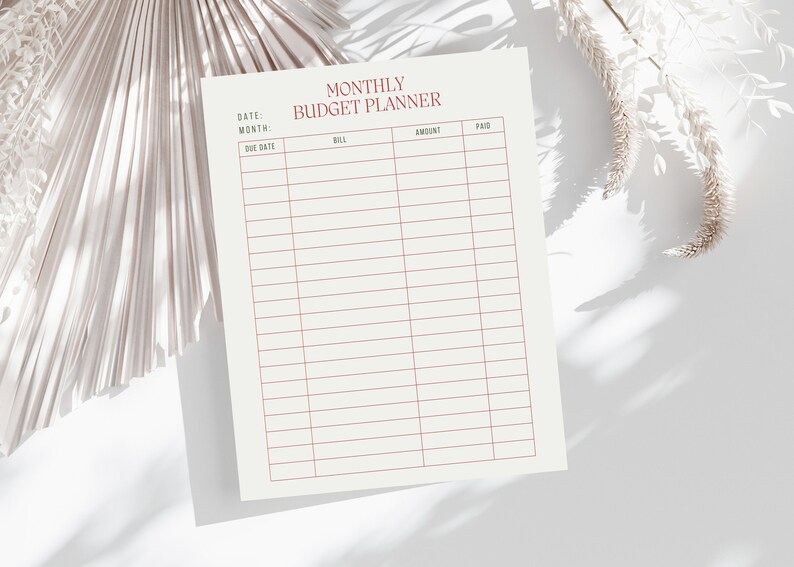 Budget Planner Template Printable Montly Spending Minimal Budget