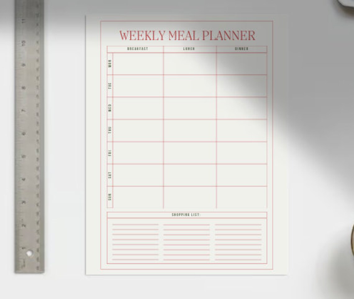 Two Page Planner, Template, Printable Meal &amp; Shopping List, Weekly Meal ...