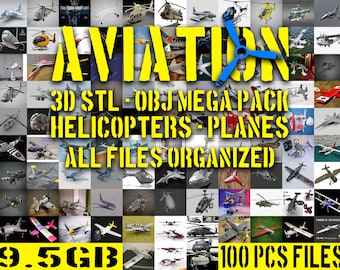 AVIATION Mega 3d stl-obj Pack - 3d Helicopters and Planes - 100 Pcs Models - 3d stl pack - stl file - stl