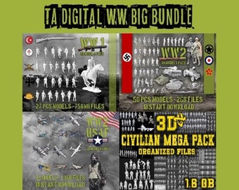 WW Big Bundle 3d stl pack - world war 2 - world war 1 - civilian - 3d stl pack - 3d stl - stl file - stl miniature - stl
