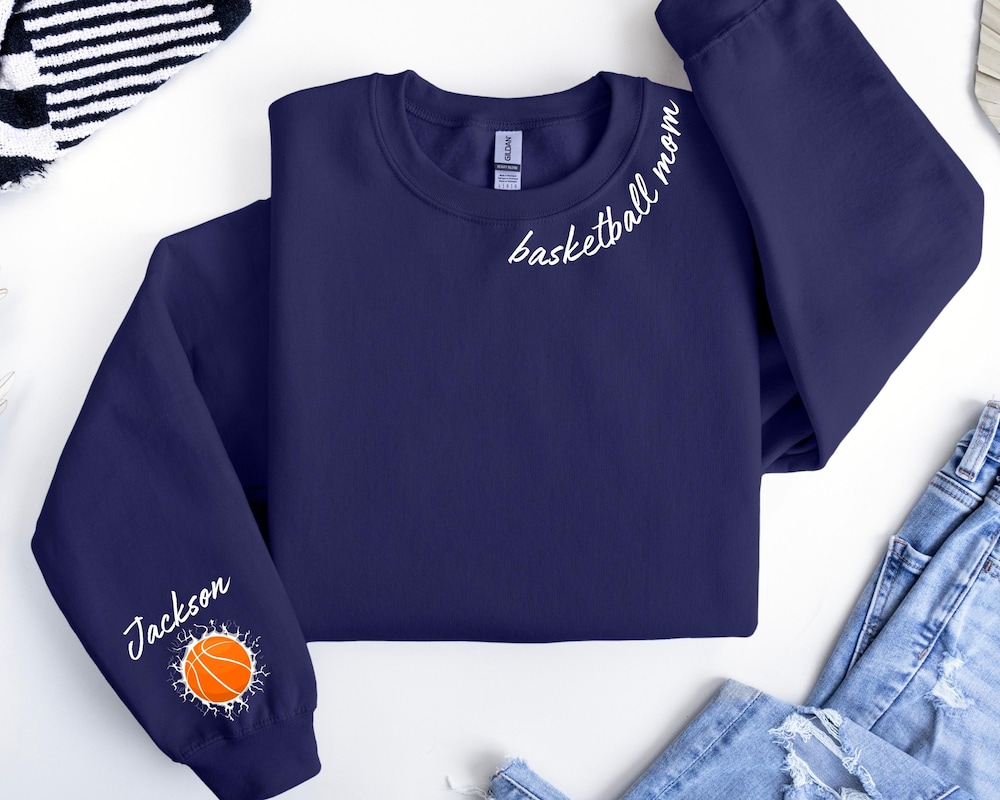 Snorider Design Basketball Mom Sweatshirt, Custom Basketball Mom Sweater, Personalized Basketball Mom Sweater With Kids Name, Bow Basketball Mom Sweatshirt