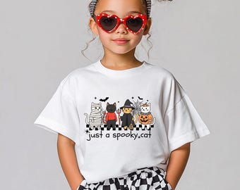 Kids Halloween Cat Shirt, Halloween Just a Spooky Cat Shirt, Cute Cat T-Shirt, Girls Halloween  Tee,Halloween Toddler Tee,Boys Halloween Tee