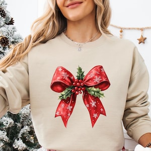 Coquette Christmas Sweatshirt, Christmas Bow Sweater, Santa Bow Sweater, Christmas Red Bow Sweater,Holiday Party Sweater,Red Coquette Hoodie