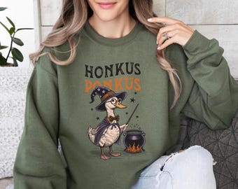 Honkus Ponkus Goose Sweatshirt,Halloween Goose Sweater,Witch Goose Hoodie,Funny Silly Goose Sweater,Silly Goose Halloween Hoodie,Silly Goose