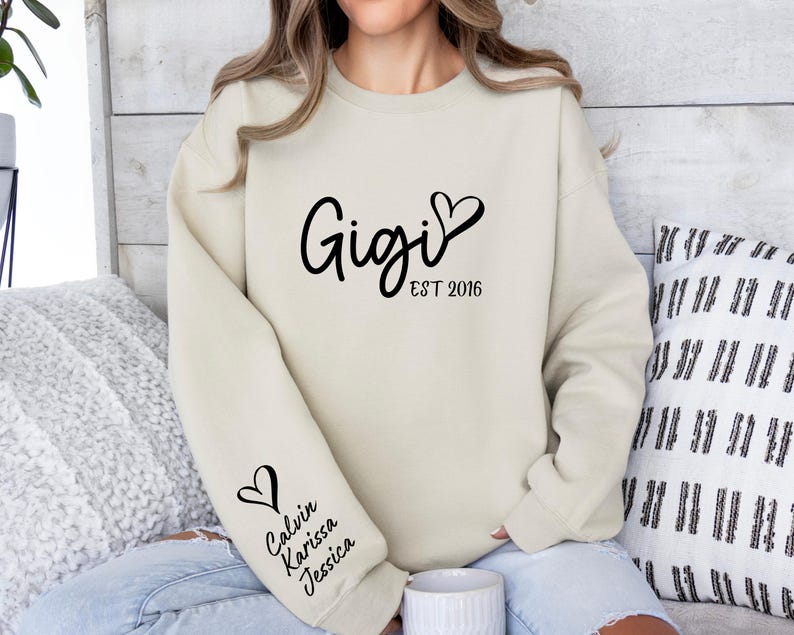 Custom Gigi Sweatshirt, Gigi Sweater, With Kids Name On Sleeve, Personalized Gigi Sweater, Custom Grandma Gift, Gigi Gift, Custom Gigi Gift image 5