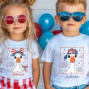 Patriotic Goose Kids Shirt, Silly Goose Kids Shirt,Custom Girls Name Boys Name Tee,America Coquette Tee,July 4th Tee,Patriotic Duck Kids Tee