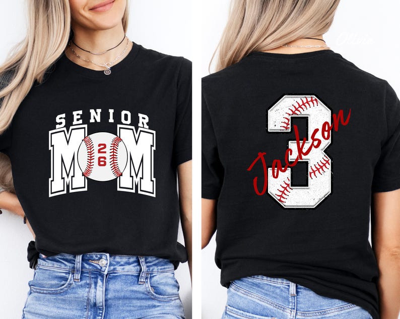 Senior Baseball Mom T-Shirt, Custom Senior Baseball Mom Shirt,Personalized Baseball Gift for Mom, Baseball Mom Gift,Senior Class of 2026 Tee image 1