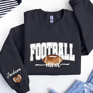Football Mom Sweatshirt,Personalized Football Mom Sweater,Football Mom Sweater With Kids Name and ,Cute Football Mom Crewneck,Name on Sleeve