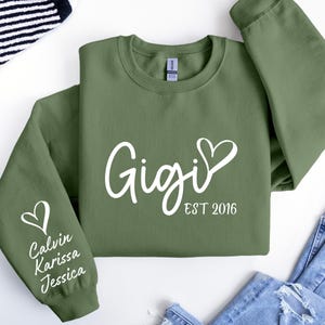 Custom Gigi Sweatshirt, Gigi Sweater, With Kids Name On Sleeve, Personalized Gigi Sweater, Custom Grandma Gift, Gigi Gift, Custom Gigi Gift image 7