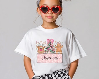 Kids Christmas T-Shirt, Custom Name Kids Reindeer Christmas Shirt,,Girls Christmas Tee,Christmas Toddler Tee,Funny Christmas Tee,Funny Xmas