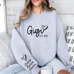 Custom Gigi Sweatshirt, Gigi Sweater, With Kids Name On Sleeve, Personalized Gigi Sweater, Custom Grandma Gift, Gigi Gift, Custom Gigi Gift image 4