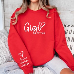 Custom Gigi Sweatshirt, Gigi Sweater, With Kids Name On Sleeve, Personalized Gigi Sweater, Custom Grandma Gift, Gigi Gift, Custom Gigi Gift image 2