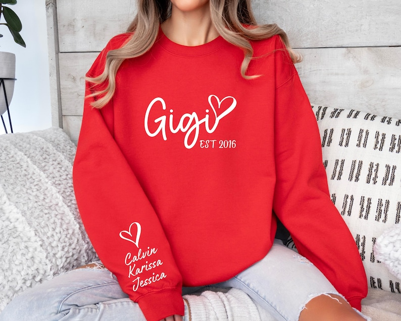 Custom Gigi Sweatshirt, Gigi Sweater, With Kids Name On Sleeve, Personalized Gigi Sweater, Custom Grandma Gift, Gigi Gift, Custom Gigi Gift image 2