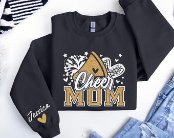 Cheer Mom Sweatshirt ,Custom Cheer Mom Faux Glitter Sweatshirt, Cheer Mom, Cheer Mom Gift, Custom Cheer Hoodie ,Cheer Mom with Name Sweater