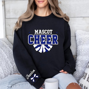 Custom Cheer Sweatshirt,Blue and White Cheer Sweater ,Cheer Squad Sweaters, Megaphone Hoodie, Cheer Mom with Name Sweater,Personalized Cheer
