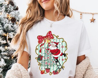 Girls Santa T-Shirt, Santa Red Bow Christmas Shirt, Funny Santa Shirt, Kids Santa Christmas Shirt, Girls Christmas Tee,Toddler Christmas Tee