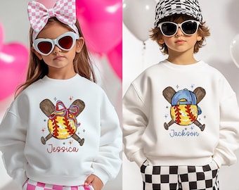 Personalized Softball Kids Sweatshirt, Softball Sister and Softball Brother Sweater,Custom Softball Sister Sweater With Name ,Softball Gifts