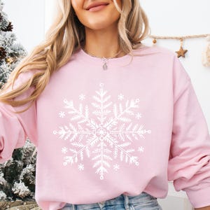 Pink Candycane Snowflake Checker Christmas Holiday Drop Shoulder Tunic Loose Sweater main image 0