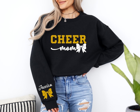Personalized Cheer Mom Sweatshirt ,Custom Cheer Mom Sweatshirt, Cheer Mom,Cheer Mom Gift, Custom Cheer Hoodie,Cheer Mom with Name on Sleeve