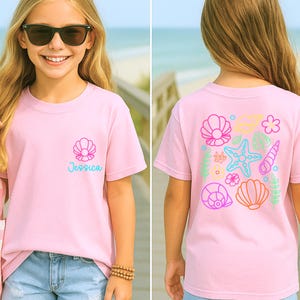 Neon Beach Summer Kids Shirt, Custom Girls Beach T-Shirt, Kids Summer Shirt, Neon Summer Shirt, Beach Shirt, Coastal Seashells Toddler Shirt image 3