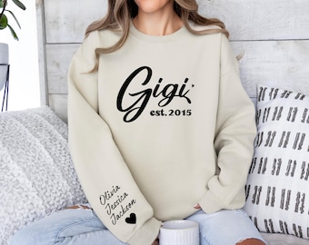 Personalized Gigi Sweatshirt, Gigi Sweater, With Kids Name On Sleeve, Custom Gigi Sweater, Custom Grandma Gift, Gigi Gift, Custom Gigi Gift