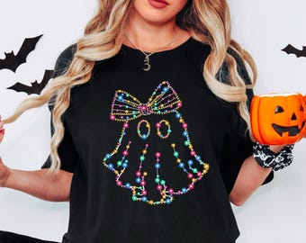 Coquette Halloween Neon Shirt,Neon Halloween Ghost Shirt,Halloween Ghost Neon Shirt,Halloween Party Shirt,Pumpkin Tee,Coquette Bow Girls Tee