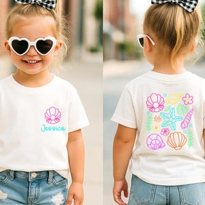 Neon Beach Summer Kids Shirt, Custom Girls Beach T-Shirt, Kids Summer Shirt, Neon Summer Shirt, Beach Shirt, Coastal Seashells Toddler Shirt image 4