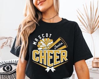 Personalized Cheer Mascot Shirt, Cheer T-Shirt, Team colors Cheer Squad Shirts, Megaphone Shirt,Custom Cheer Shirt,Cheer Mom with Name Shirt