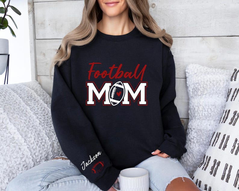 Football Mom Sweatshirt,Personalized Football Mom Sweater,Football Mom Sweater With Kids Name ,Football Mom Hoodie,Cute Football Mom Sweater image 5