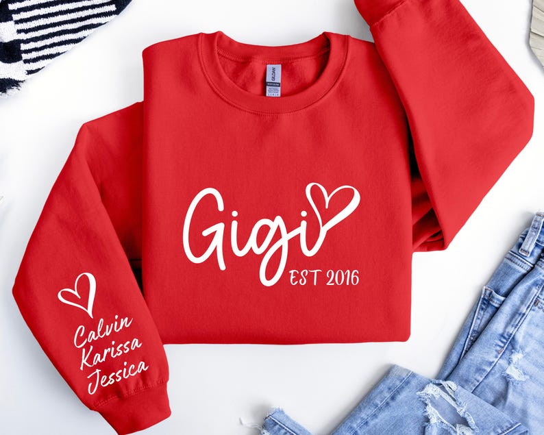 Custom Gigi Sweatshirt, Gigi Sweater, With Kids Name On Sleeve, Personalized Gigi Sweater, Custom Grandma Gift, Gigi Gift, Custom Gigi Gift image 8