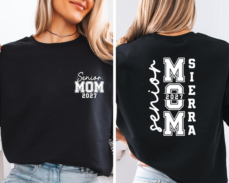 Sudadera Senior Mom 2027, Suéter personalizado para mamá de graduación 2027, Regalo de graduación para graduados, Conjunto a juego para la familia Senior Mom 2027, Sudadera de cuello redondo Clase del 27 imagen 2