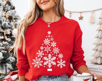 Snowflake Christmas Sweatshirt, Christmas Snowflake Tree Sweater, Snowflake Christmas Crewneck, Women Christmas Sweater, Winter Sweatshirt
