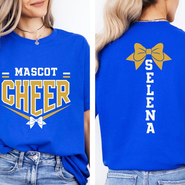 Personalized Cheer Mascot T-Shirt, Team Name Cheer Squad Shirts, Megaphone Shirt, Custom Cheer Shirt,Cheer Mom with Name Shirt,Cheer Shirt