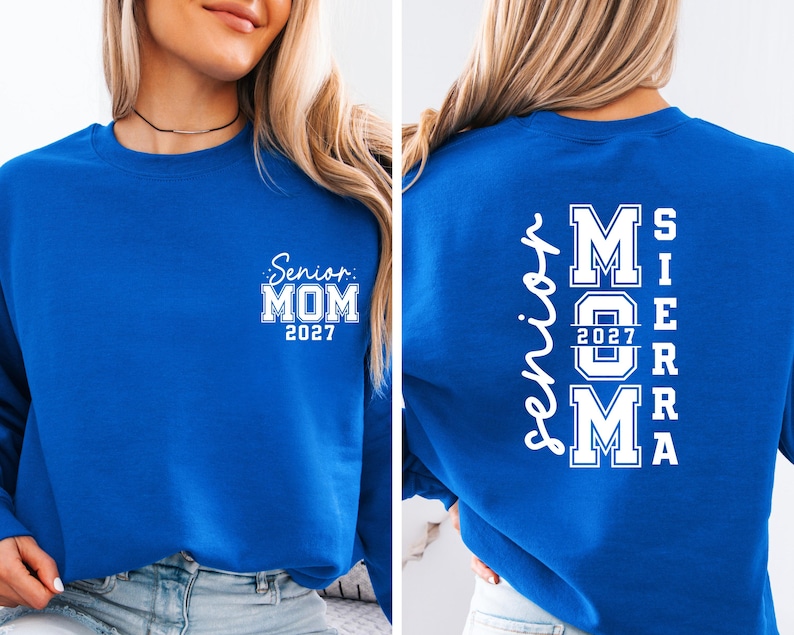 Sudadera Senior Mom 2027, Suéter personalizado para mamá de graduación 2027, Regalo de graduación para graduados, Conjunto a juego para la familia Senior Mom 2027, Sudadera de cuello redondo Clase del 27 imagen 3