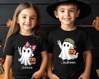 Custom Kids Halloween Ghost Shirt, Cute Ghost T-Shirt, Halloween Ghost Shirt, Girls Halloween Tee, Halloween Toddler Tee, Boys Halloween Tee