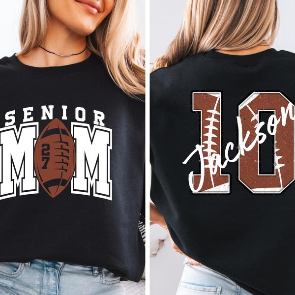 Senior Football Mom Sweatshirt, Personalized Football Mom,Football Mom Sweater With Kids Name and Number, 2027 Senior Football,Class of 2027